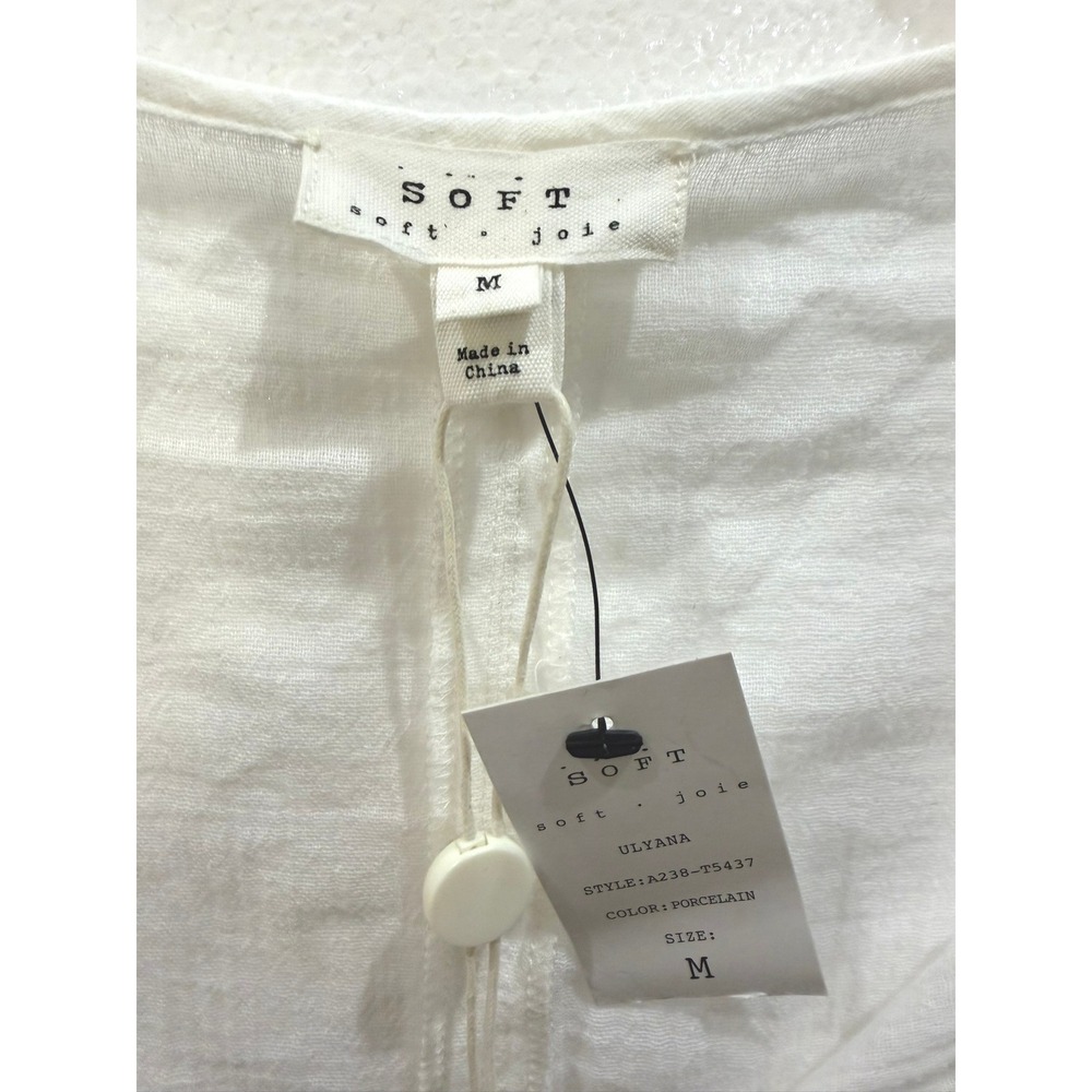 Soft Joie Ulyana White Cotton Gauze Tassel Babydoll Blouse Porcelain Medium - Picture 7 of 8
